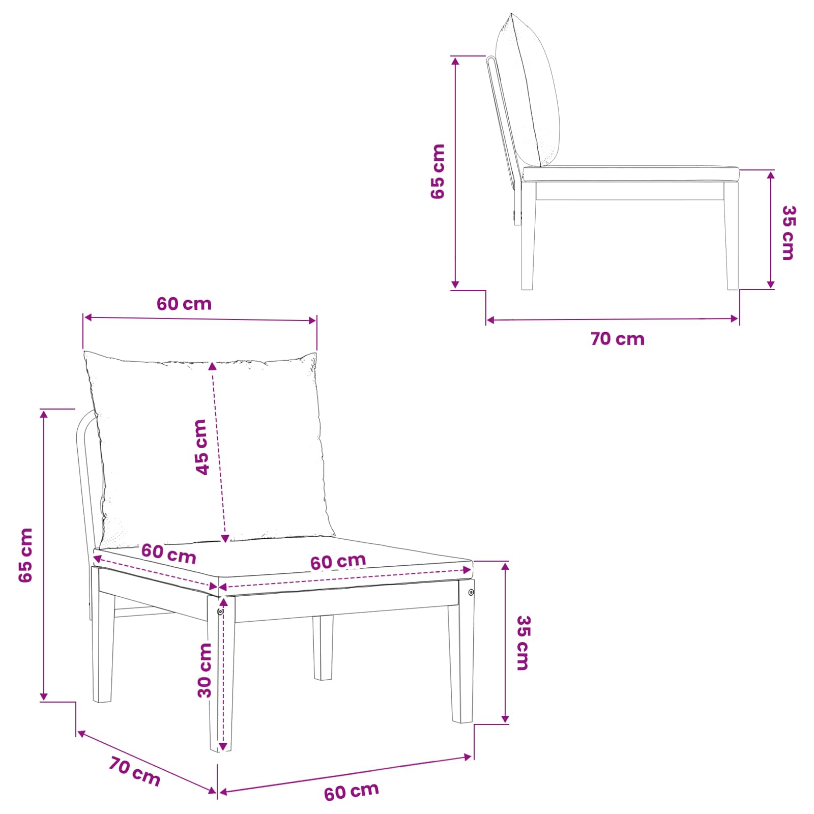 Middle Sofa Solid Acacia Wood Natural