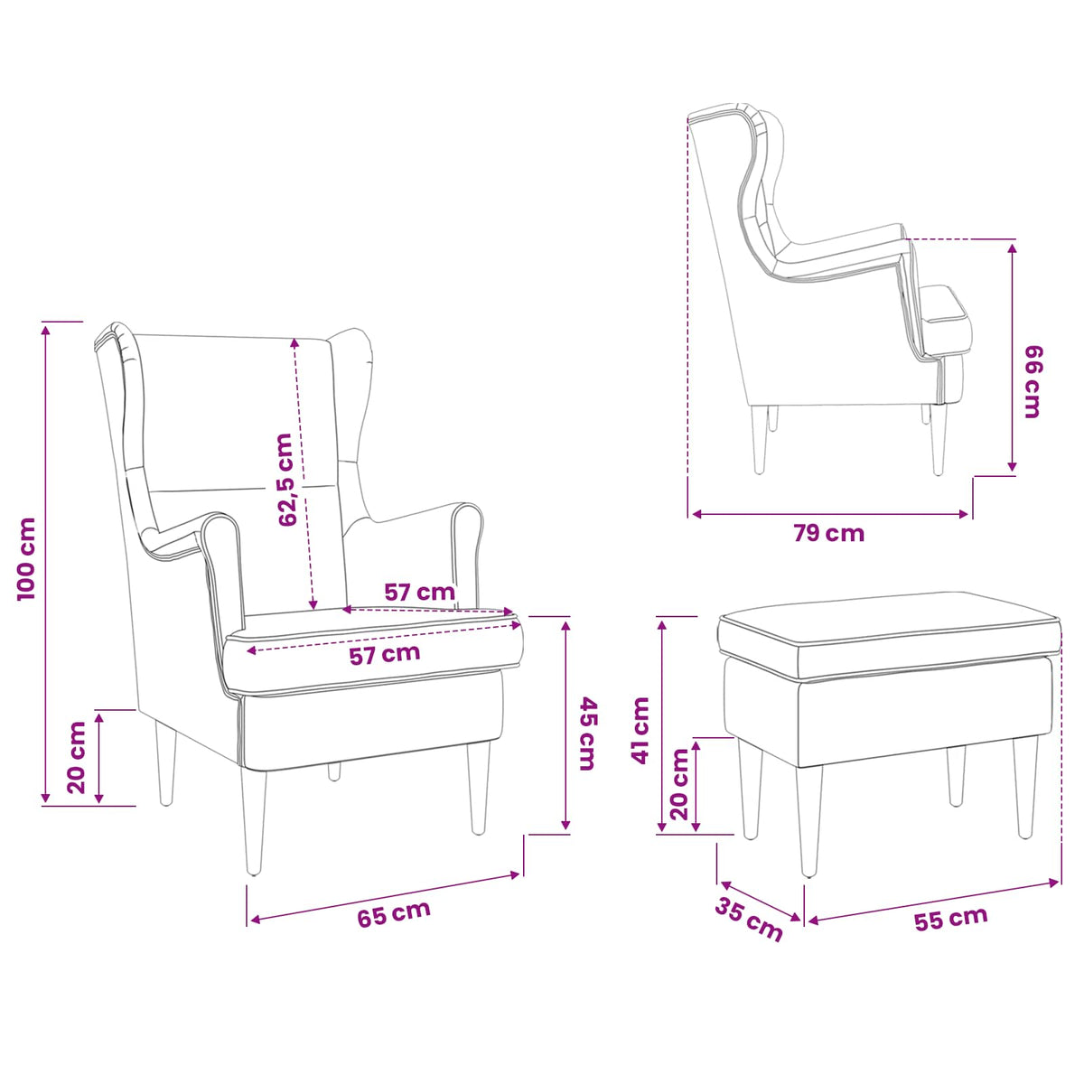 Armchair with Foot Stool 2 pcs Dark Grey Fabric
