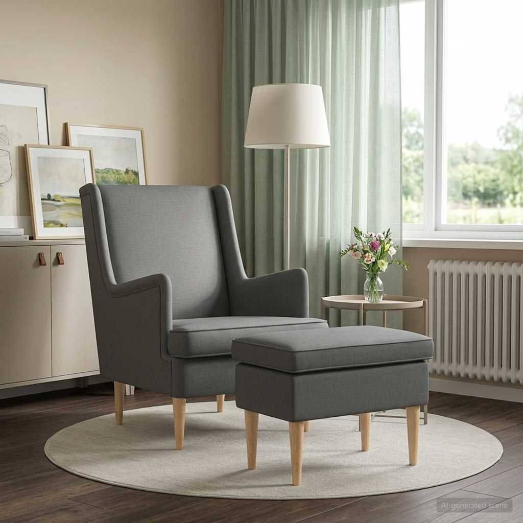 Armchair with Foot Stool 2 pcs Dark Grey Fabric