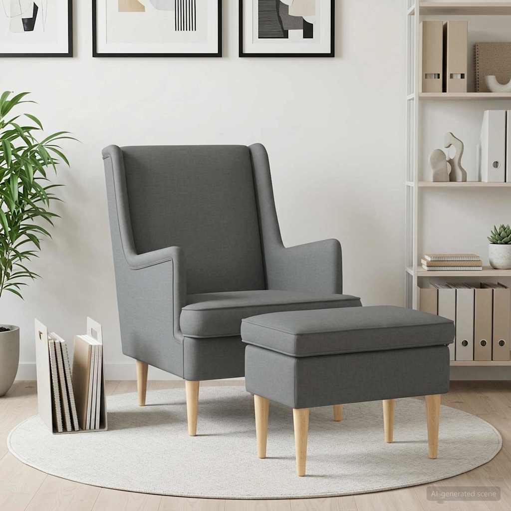 Armchair with Foot Stool 2 pcs Dark Grey Fabric