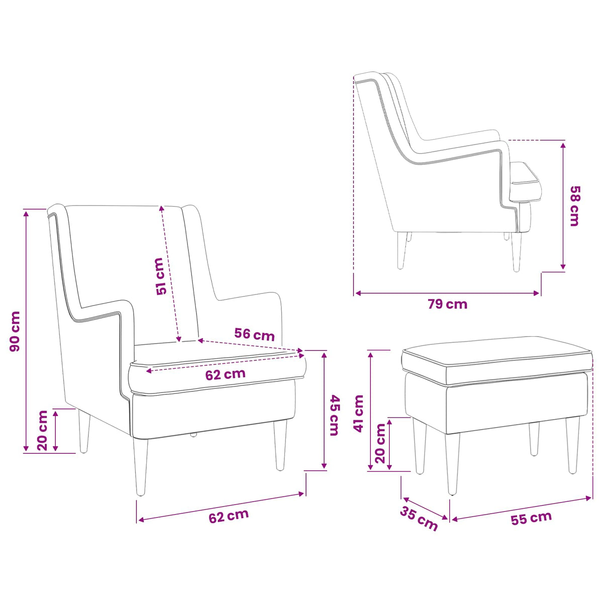 Armchair with Foot Stool 2 pcs Dark Grey Fabric