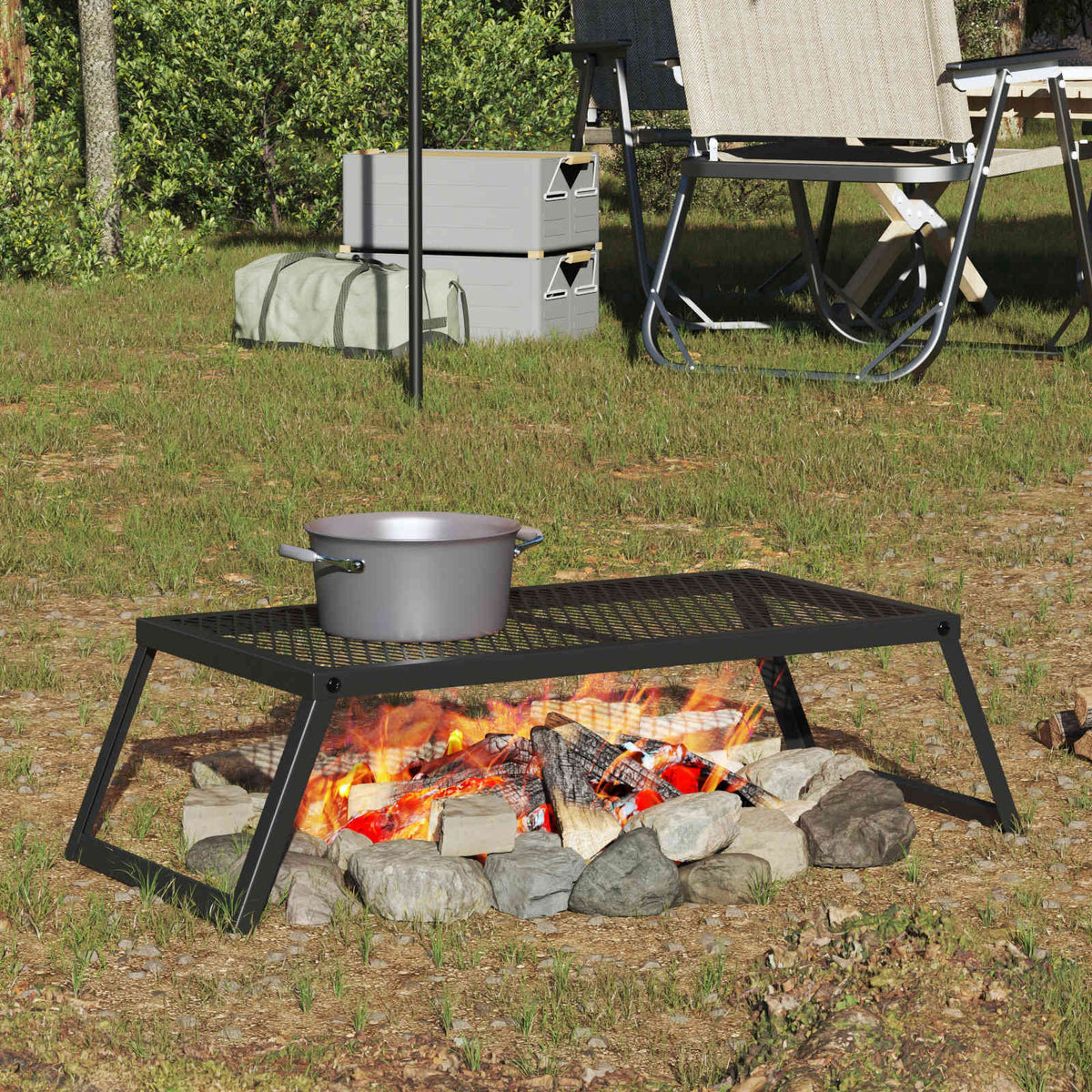 Foldable Camping Grill Folding Black 58 x 31 x 2 cm Alloy Steel