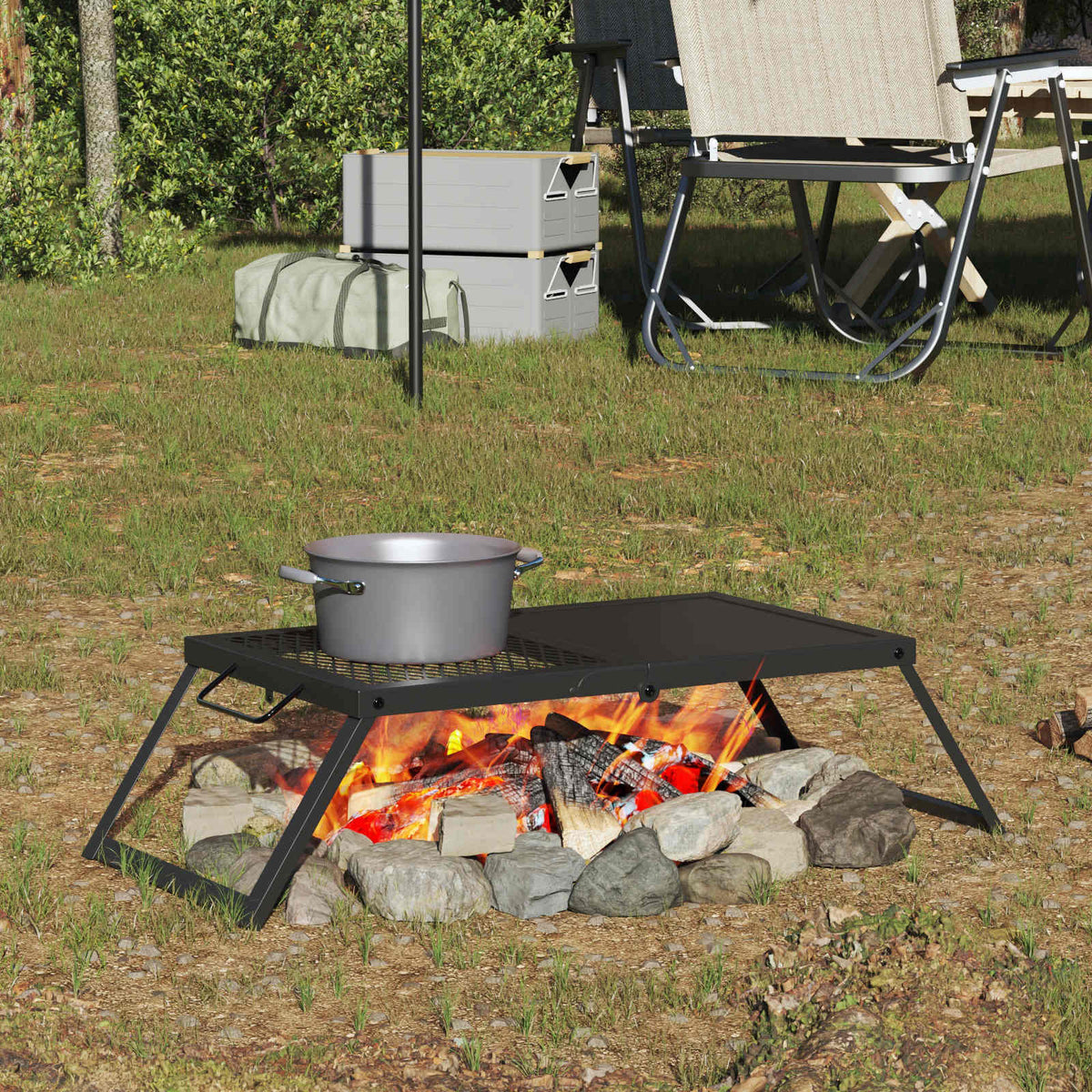 Foldable Camping Grill 31.5 x 26.5 x 4 cm Alloy Steel Black