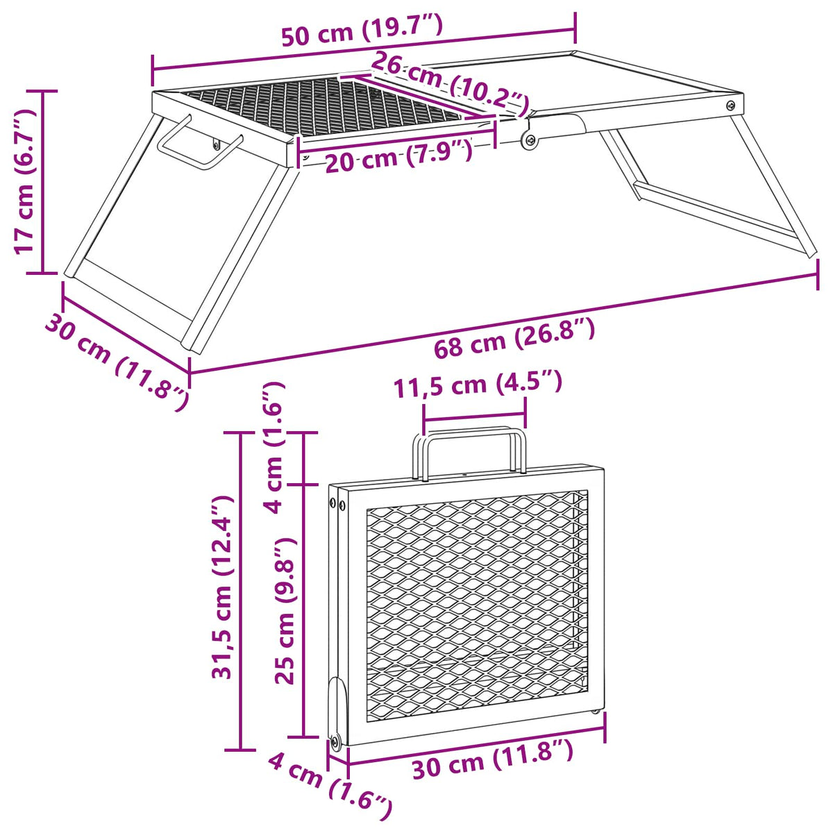 Foldable Camping Grill 31.5 x 26.5 x 4 cm Alloy Steel Black