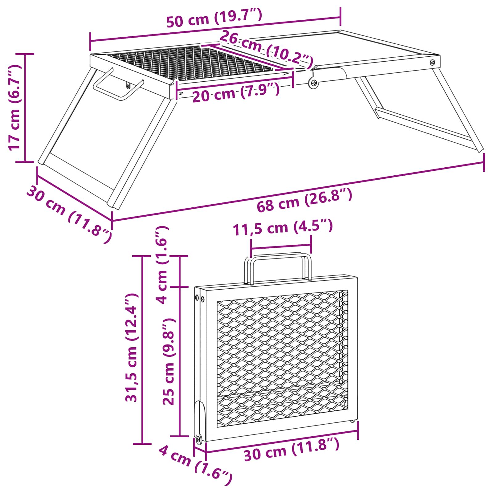 Foldable Camping Grill 31.5 x 26.5 x 4 cm Alloy Steel Black