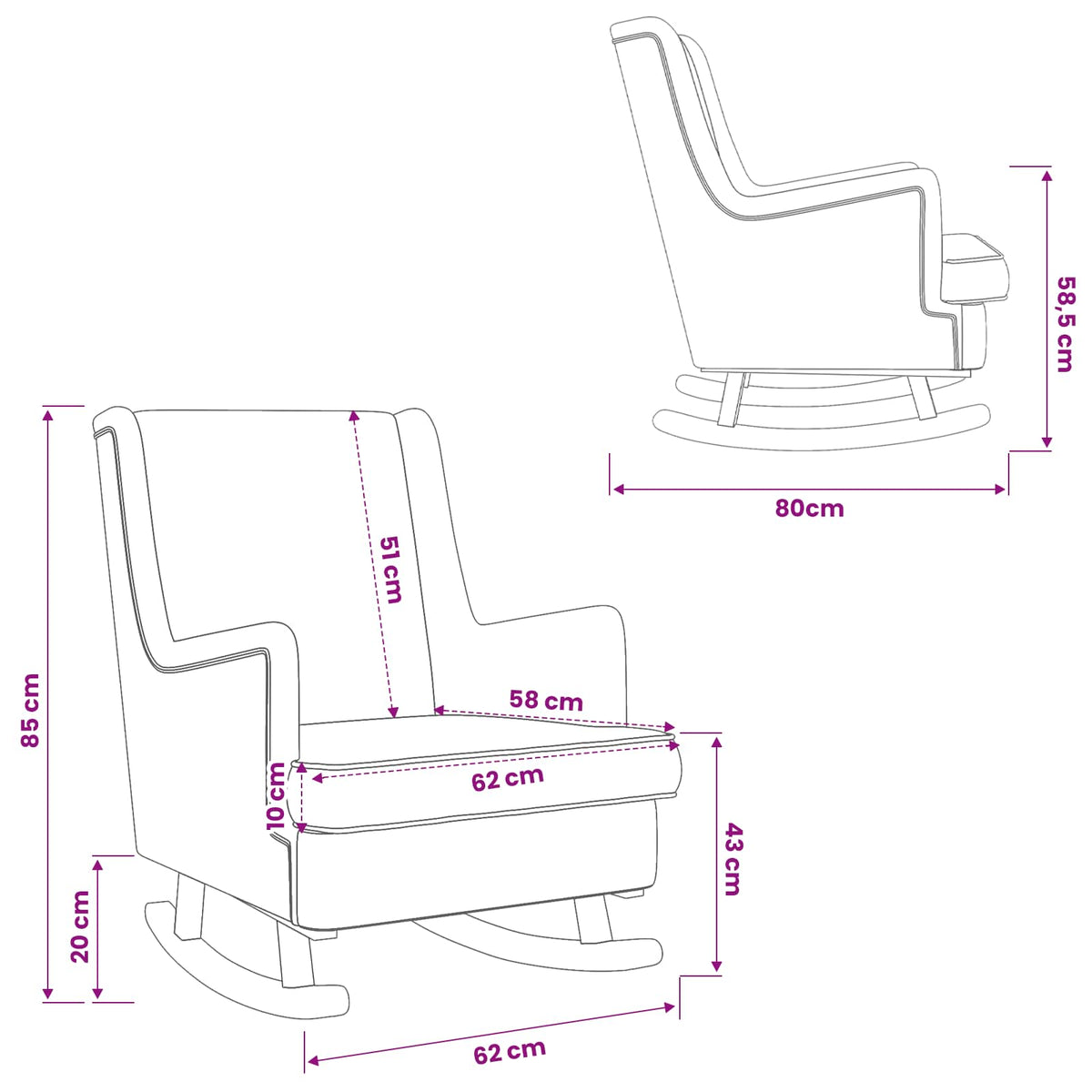 Rocking Chair Dark Grey 62 x 80 x 85 cm Fabric
