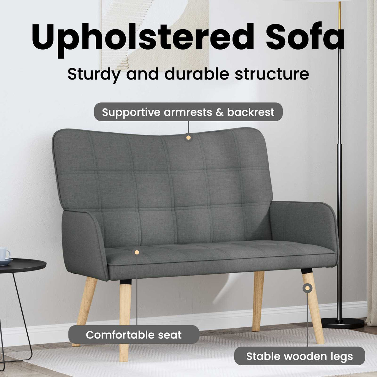 2-Seater Sofa Dark Grey 115 x 61 x 87 cm Fabric