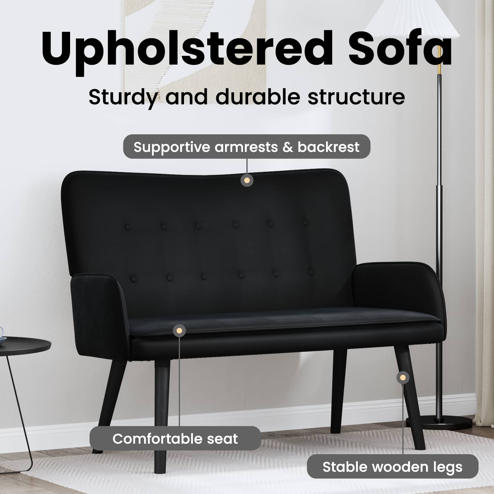 2-Seater Sofa Black 115 x 61 x 87 cm Velvet