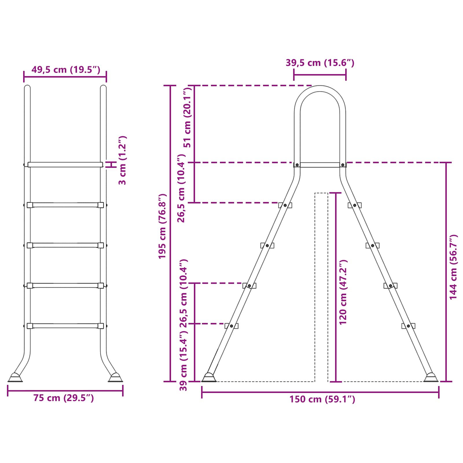 Above Ground Pool Ladder 195 x 150 cm 4-Step