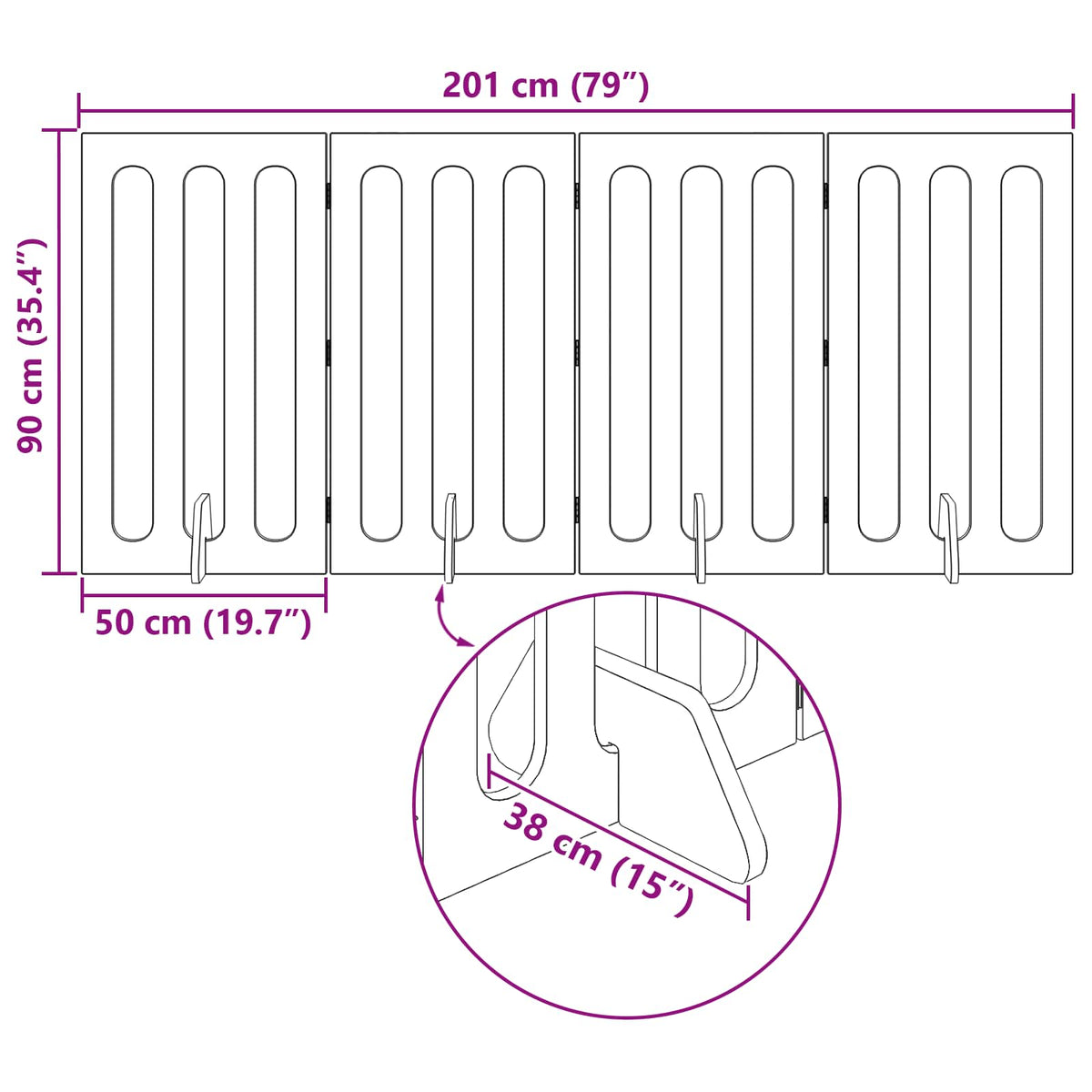Folding Pet Fence 4 pcs White 201 x 38 x 90 cm Engineered Wood