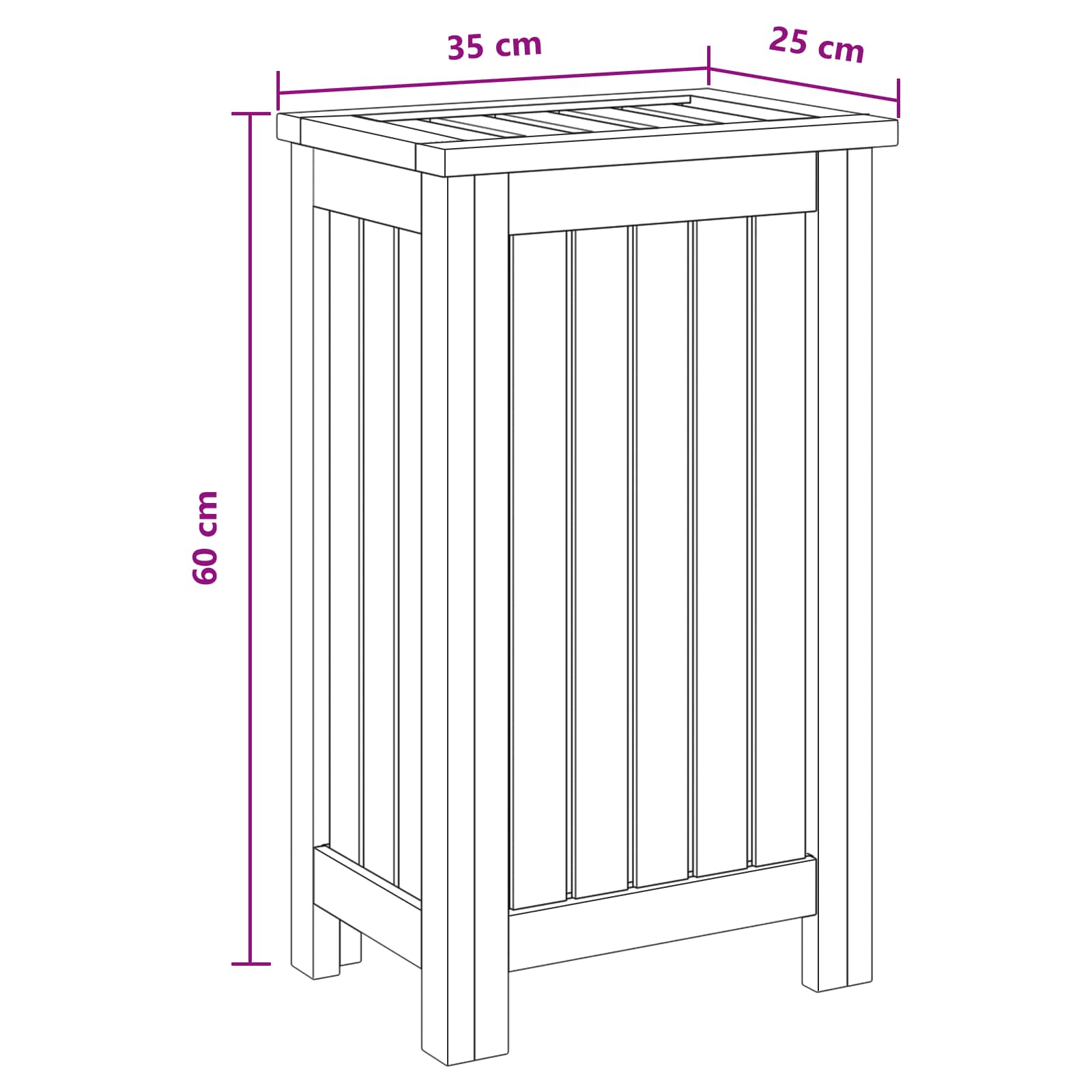 Laundry Basket Natural 35 x 25 x 60 cm Solid Teak Wood