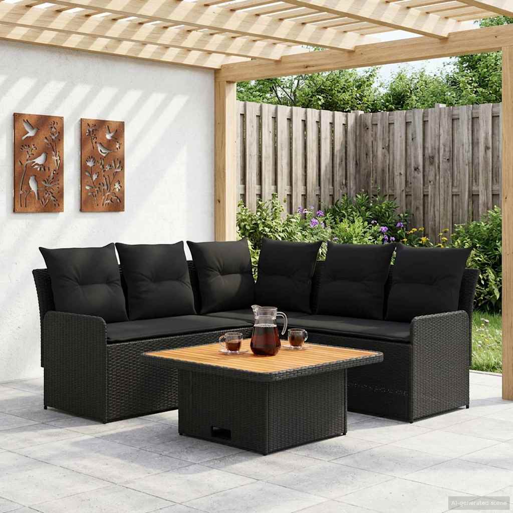 Furniture Sets with Pillow 4 pcs Black PE Rattan