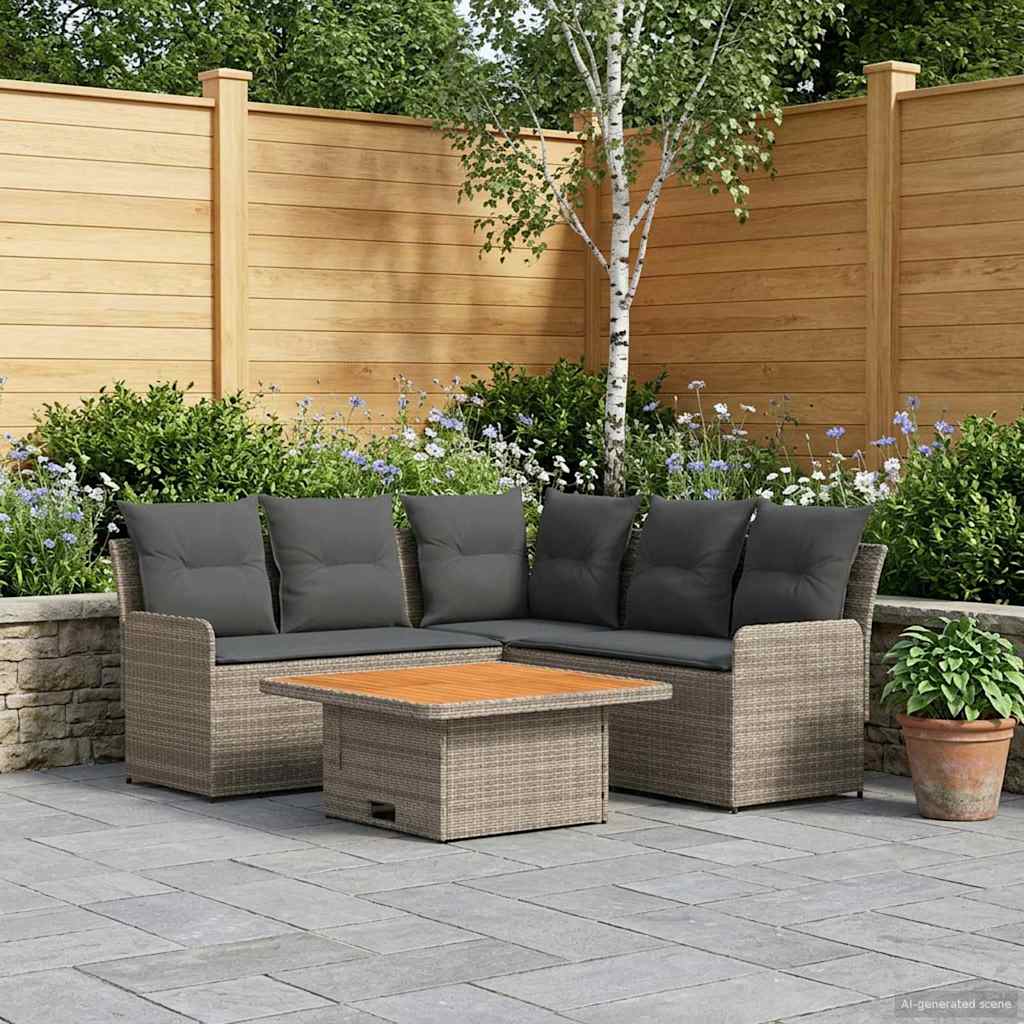 Furniture Sets with Pillow 4 pcs Grey and Dark Grey PE Rattan