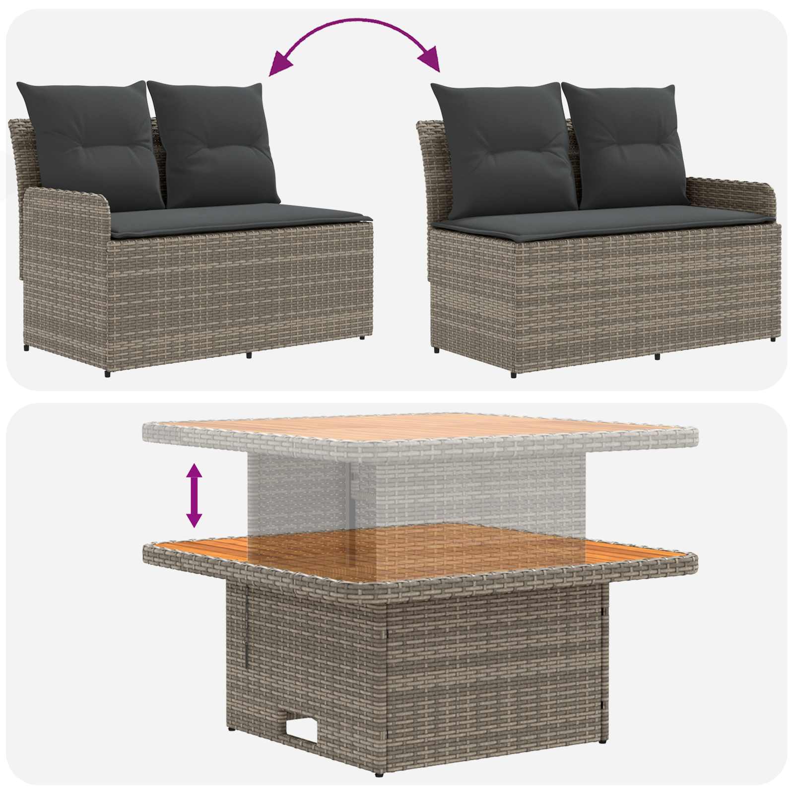 Furniture Sets with Pillow 4 pcs Grey and Dark Grey PE Rattan