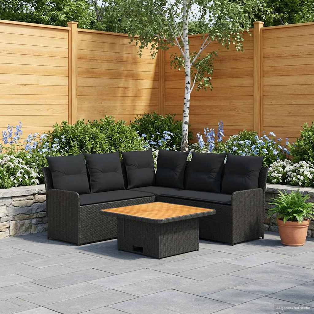 Furniture Sets with Pillow 6 pcs Black PE Rattan