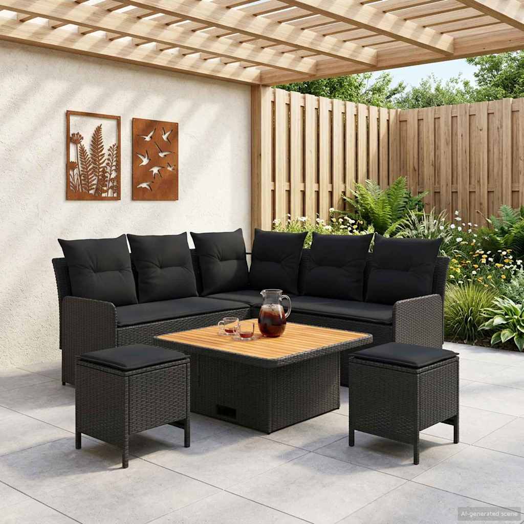 Furniture Sets with Pillow 6 pcs Black PE Rattan
