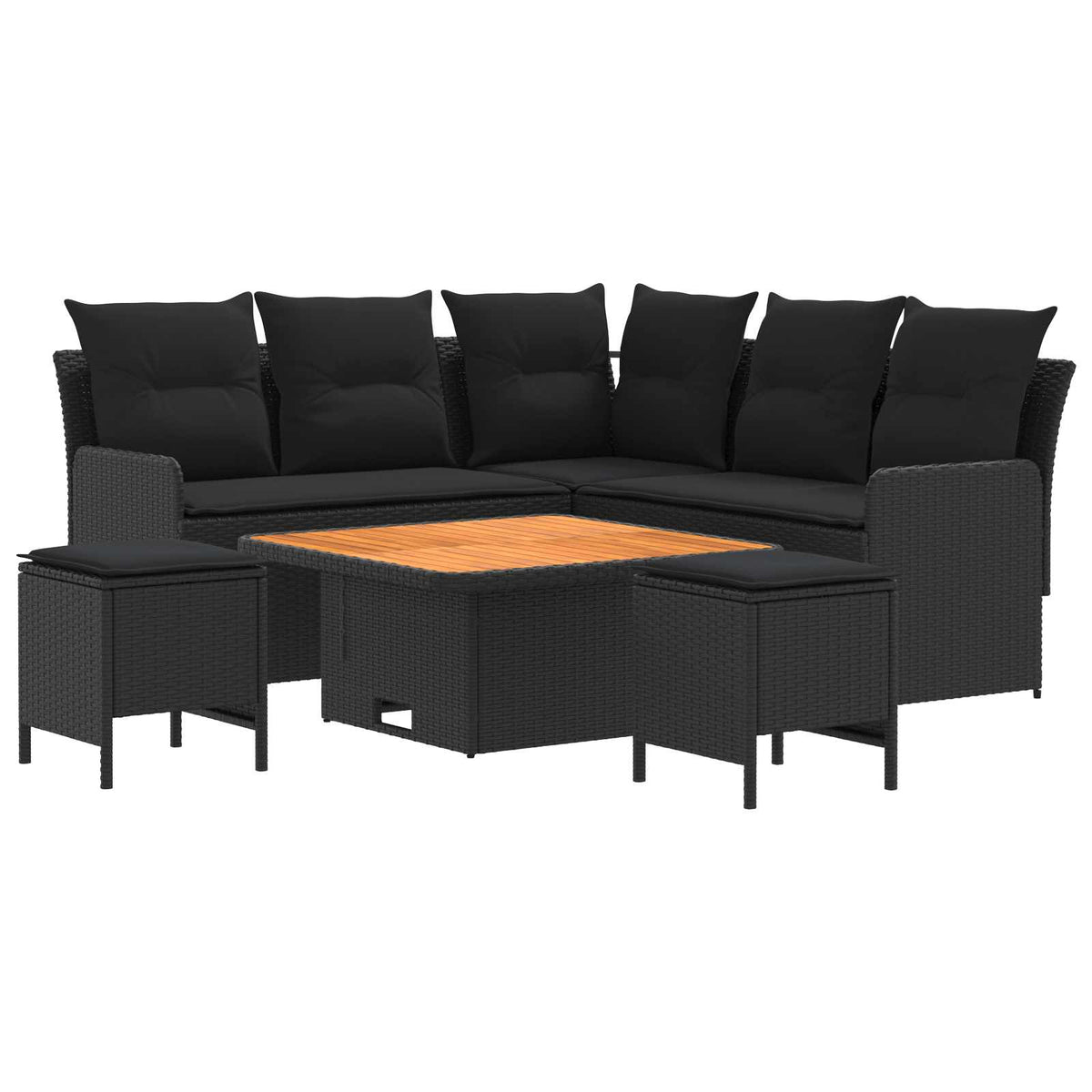 Furniture Sets with Pillow 6 pcs Black PE Rattan