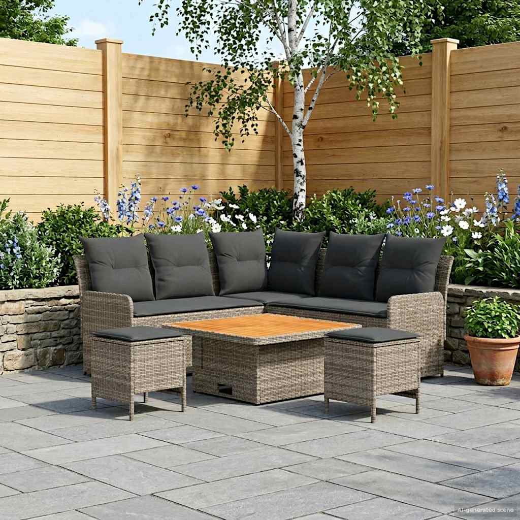 Furniture Sets with Pillow 6 pcs Grey and Dark Grey PE Rattan