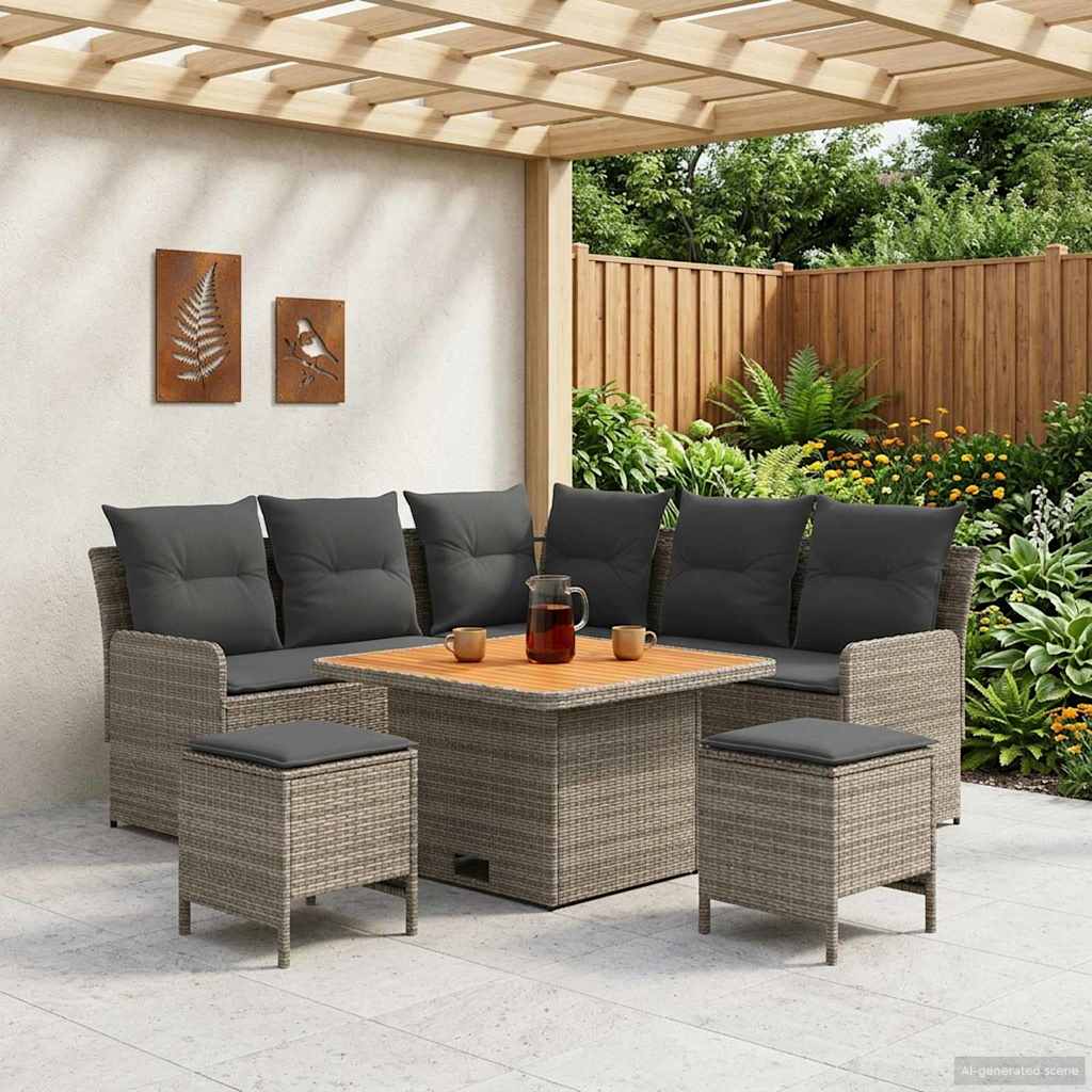 Furniture Sets with Pillow 6 pcs Grey and Dark Grey PE Rattan