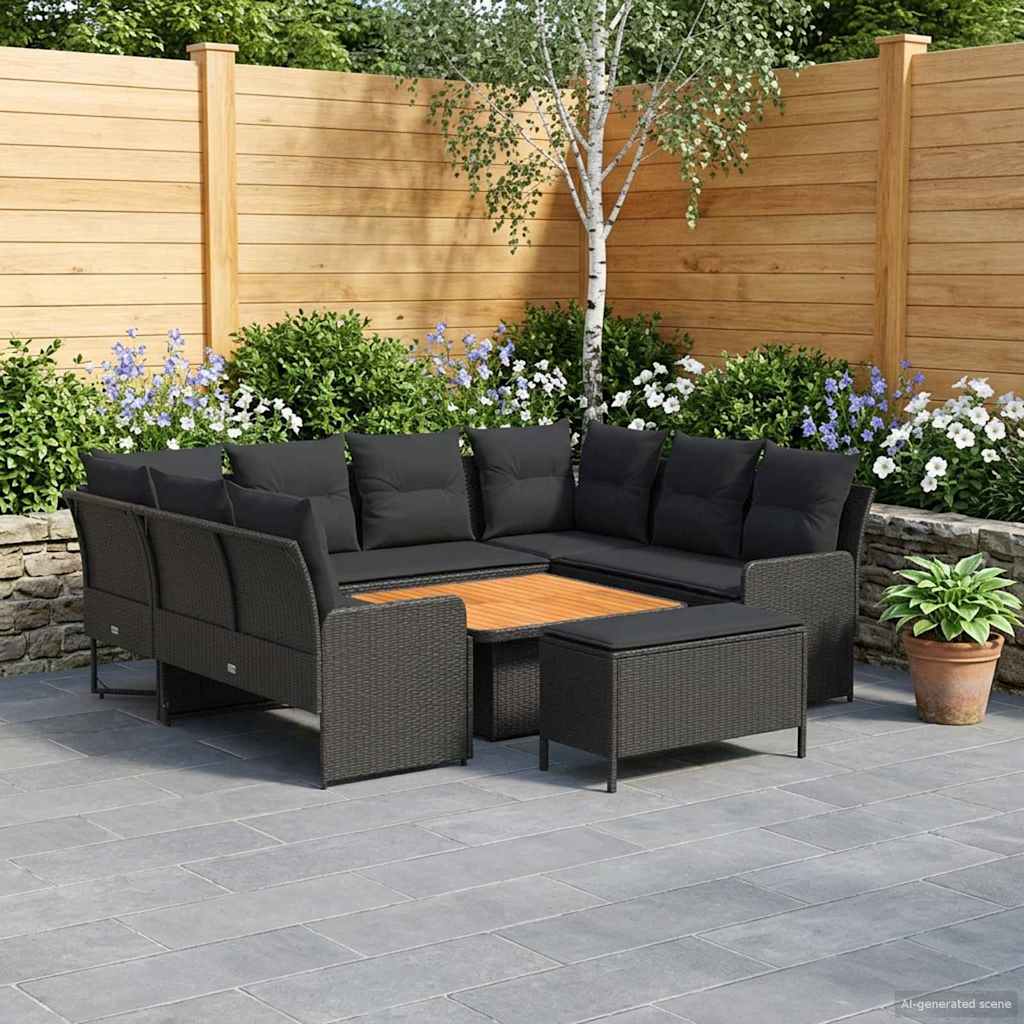 Furniture Sets with Pillow 7 pcs Black PE Rattan