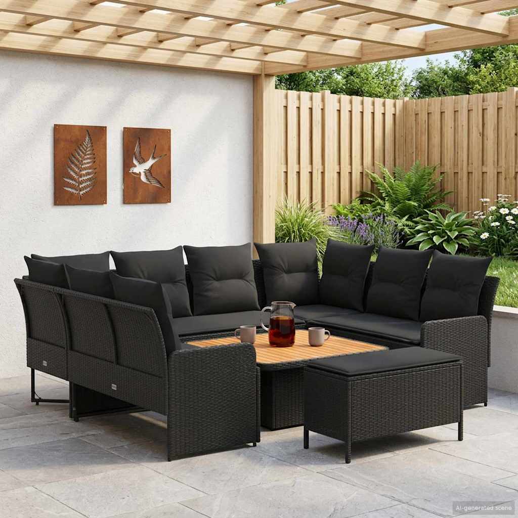Furniture Sets with Pillow 7 pcs Black PE Rattan