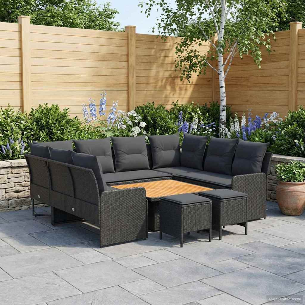 Furniture Sets with Pillow 8 pcs Black PE Rattan