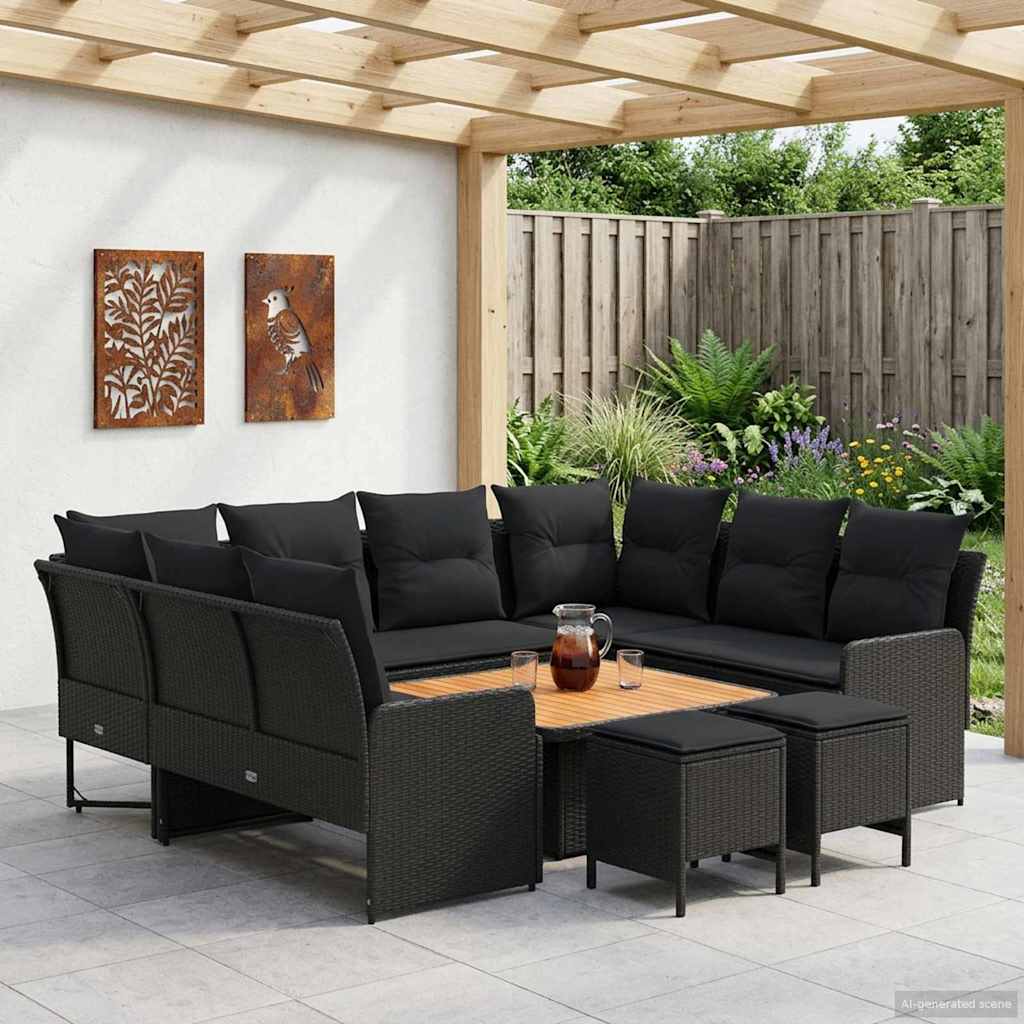 Furniture Sets with Pillow 8 pcs Black PE Rattan