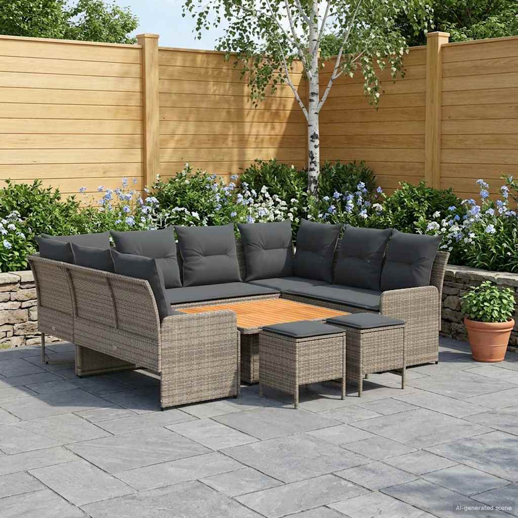 Furniture Sets with Pillow 8 pcs Grey and Dark Grey PE Rattan