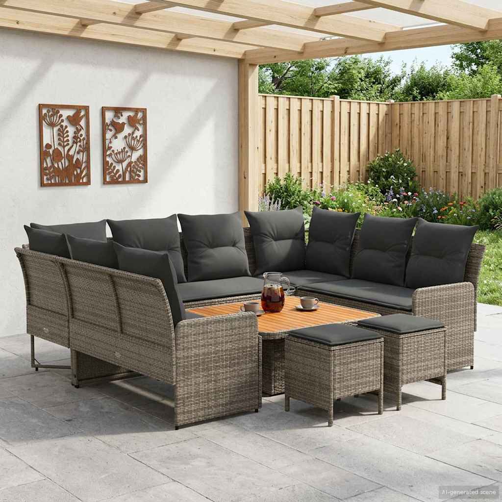 Furniture Sets with Pillow 8 pcs Grey and Dark Grey PE Rattan