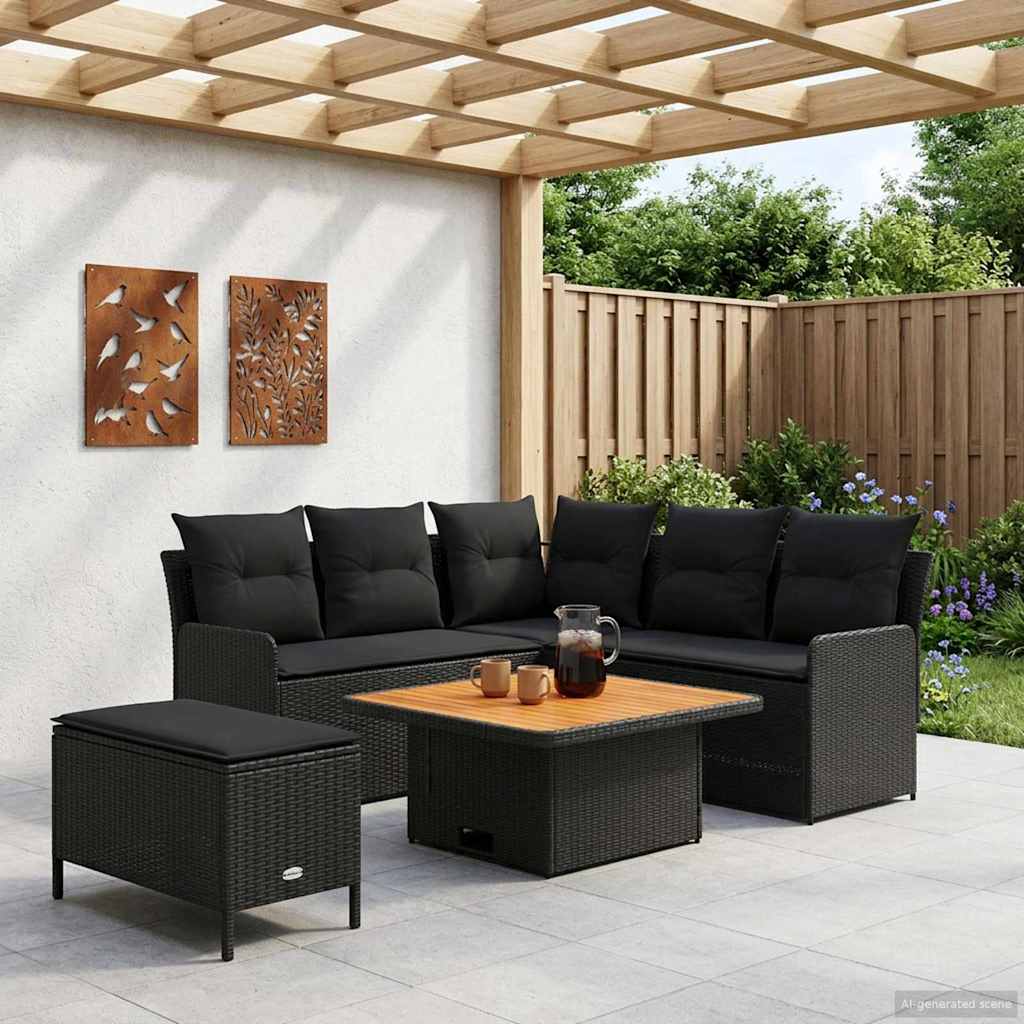 Furniture Sets with Pillow 5 pcs Black PE Rattan