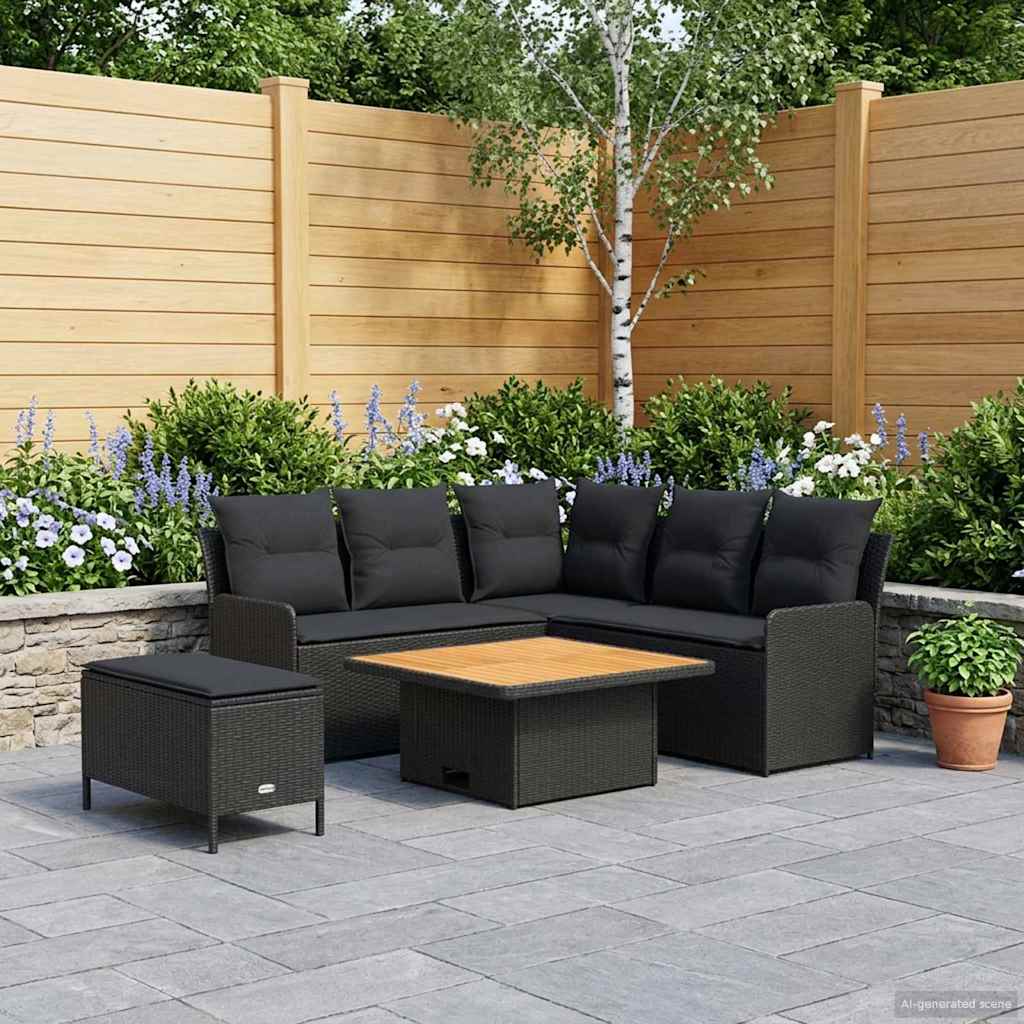 Furniture Sets with Pillow 5 pcs Black PE Rattan