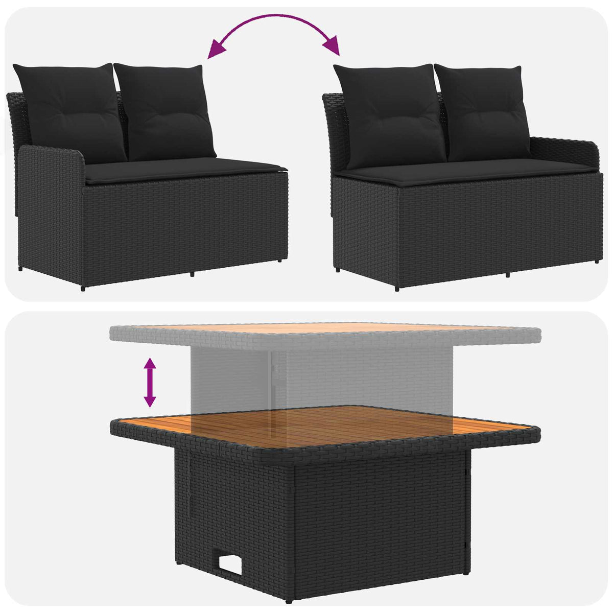 Furniture Sets with Pillow 5 pcs Black PE Rattan