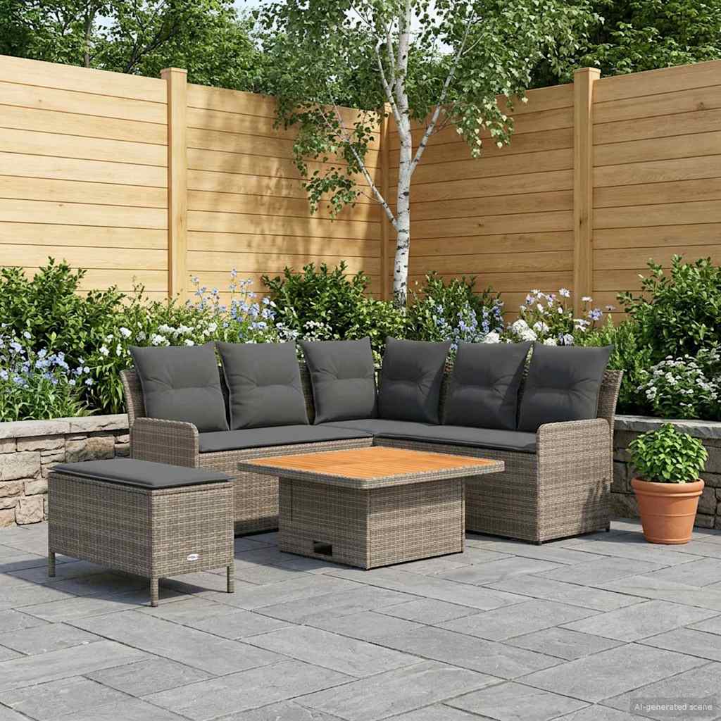 Furniture Sets with Pillow 5 pcs Grey and Dark Grey PE Rattan