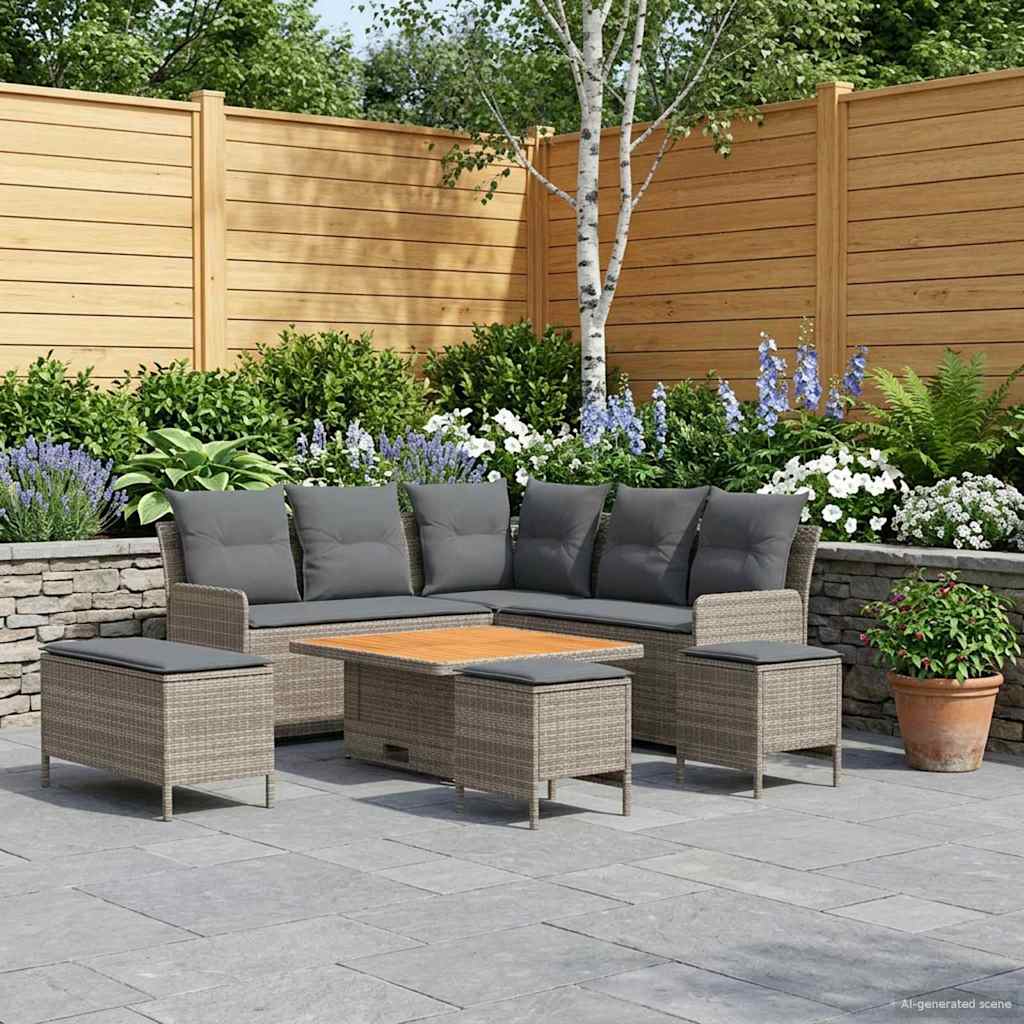 Furniture Sets with Pillow 7 pcs Grey and Dark Grey PE Rattan