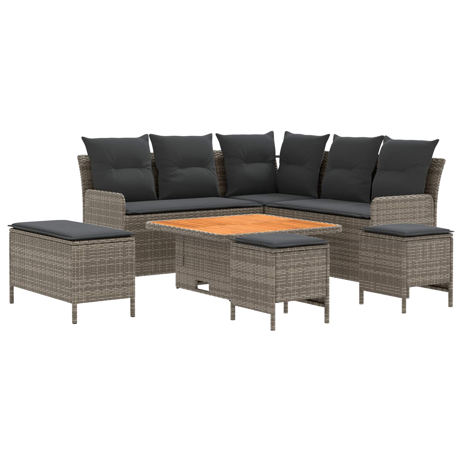 Furniture Sets with Pillow 7 pcs Grey and Dark Grey PE Rattan