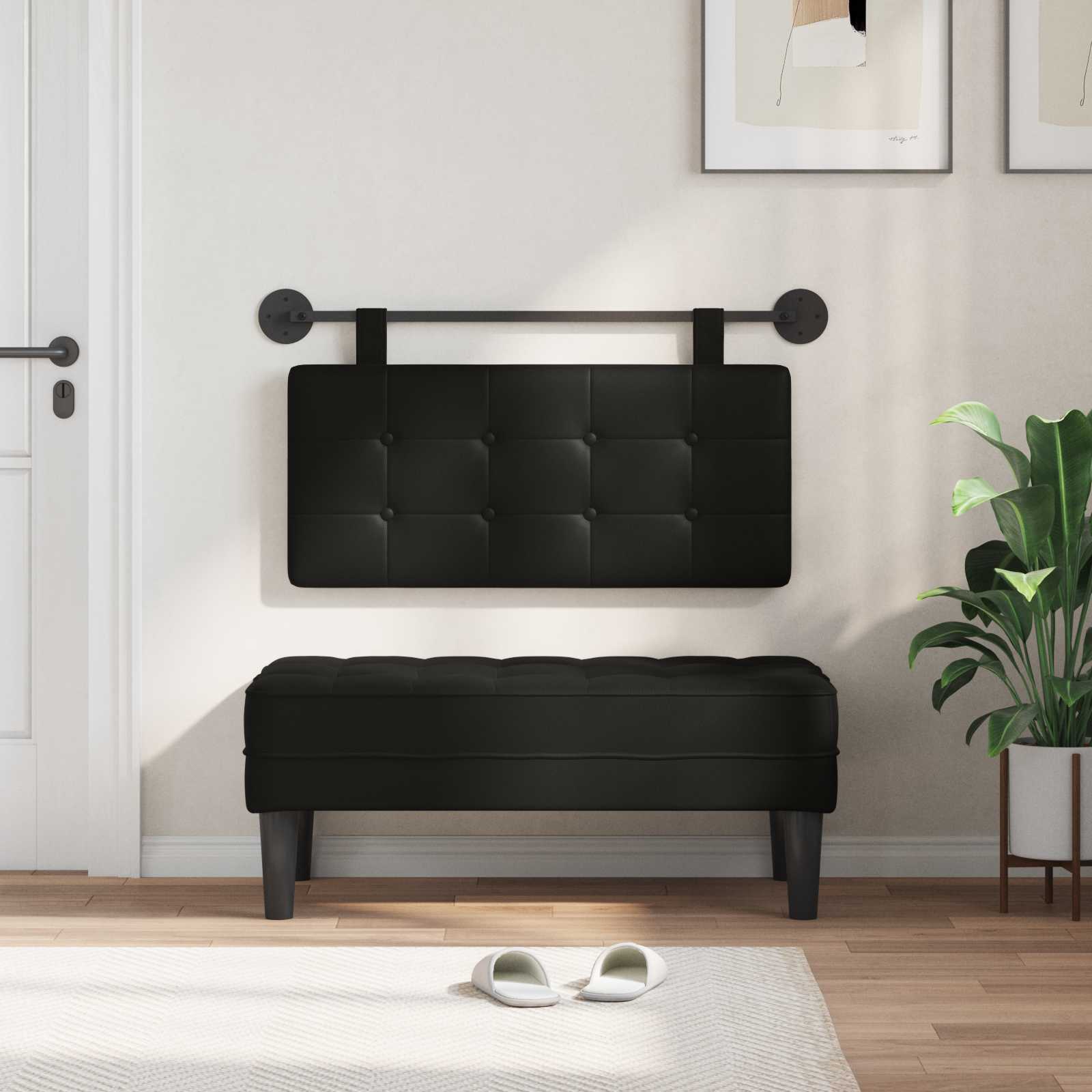 Hanging Headboard Black Faux Leather
