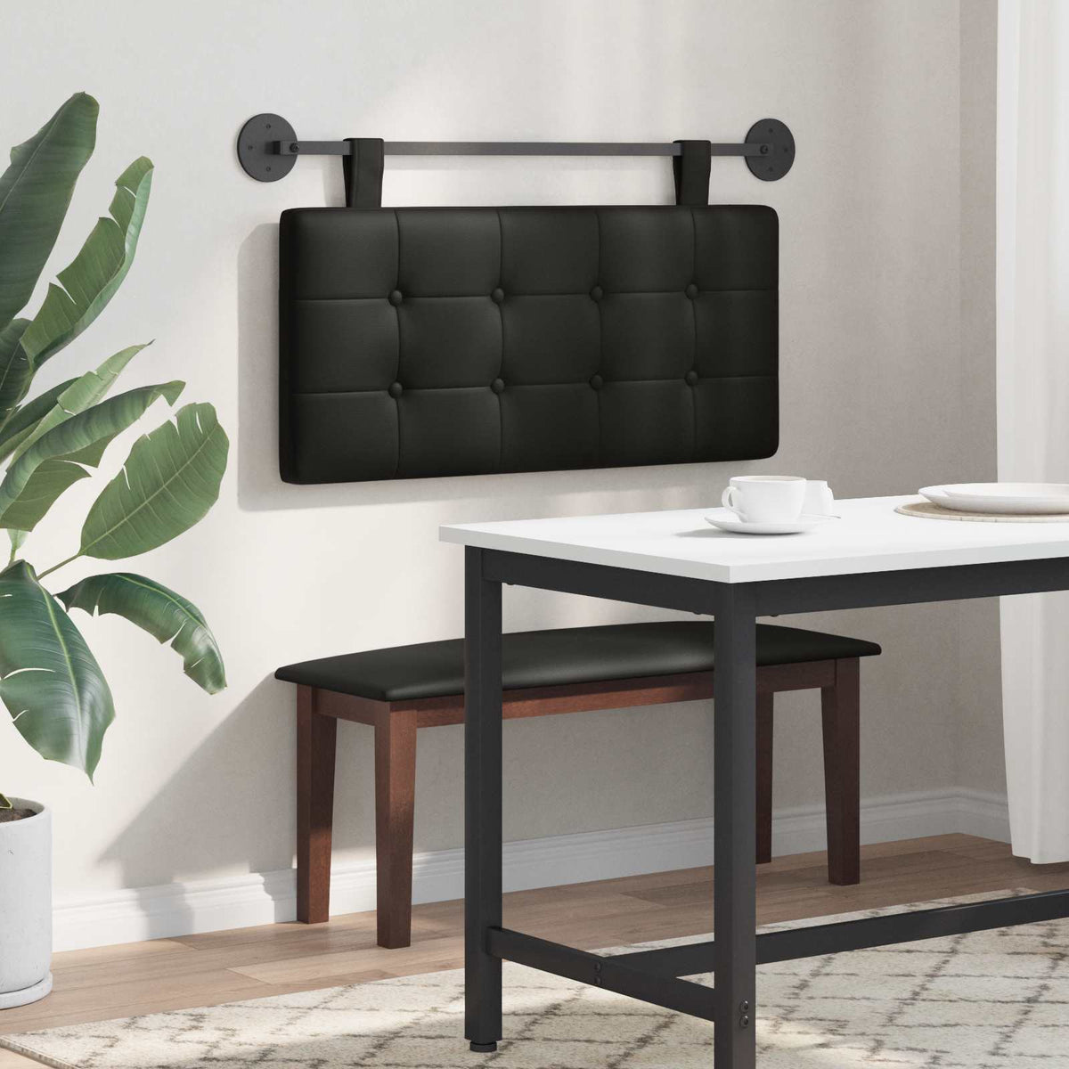 Hanging Headboard Black Faux Leather