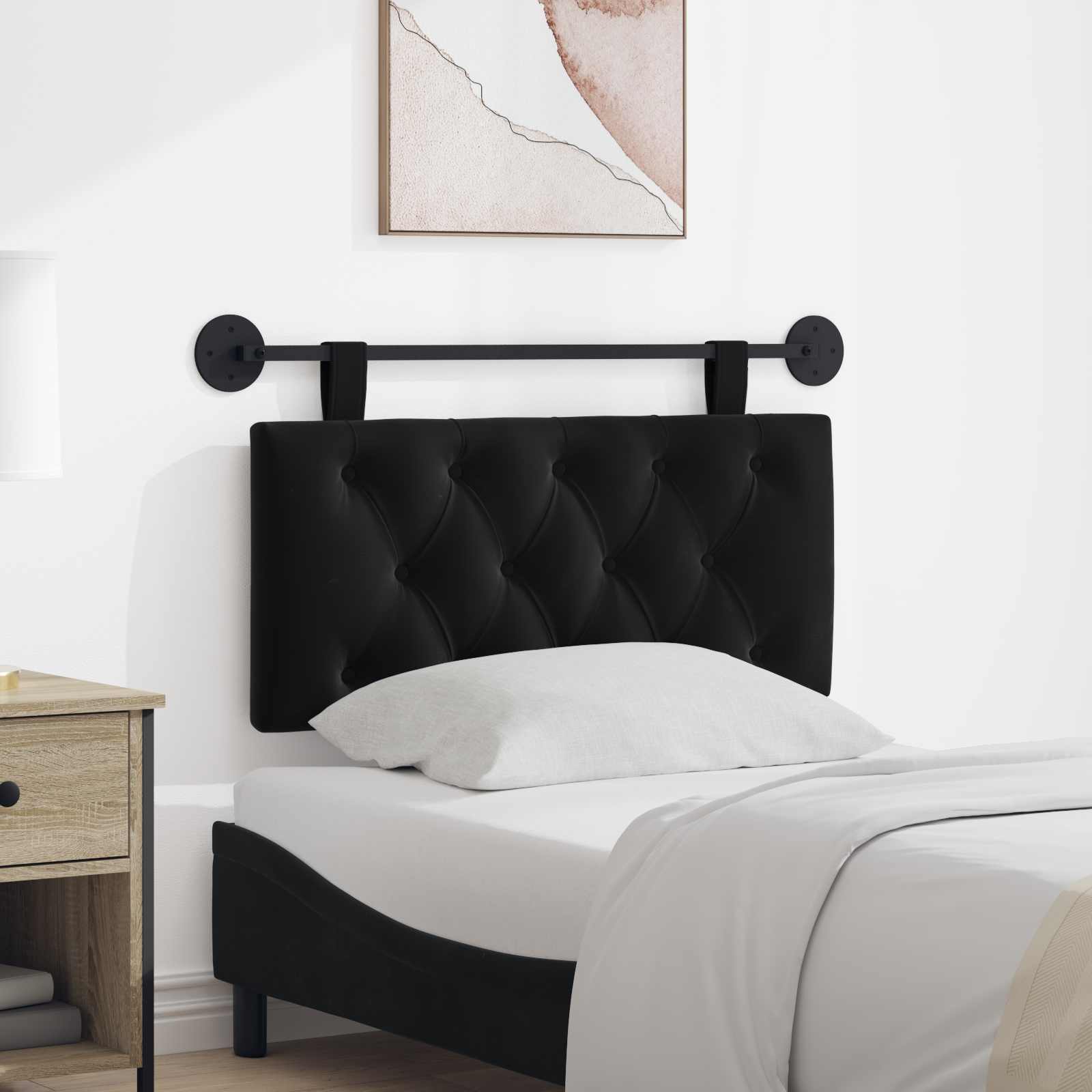 Hanging Headboard with LED Light Black Velvet