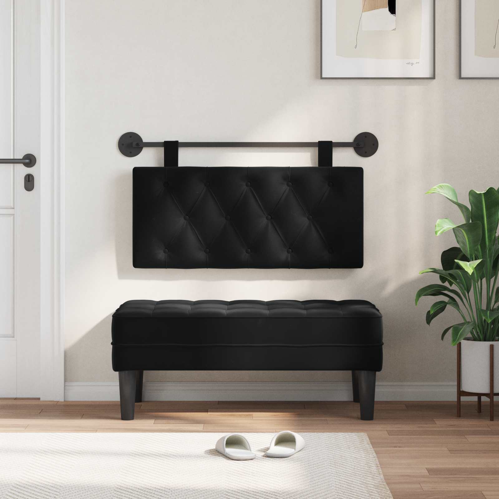 Hanging Headboard with LED Light Black Velvet