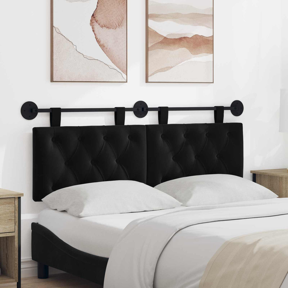 Hanging Headboard with LED Light Black Velvet