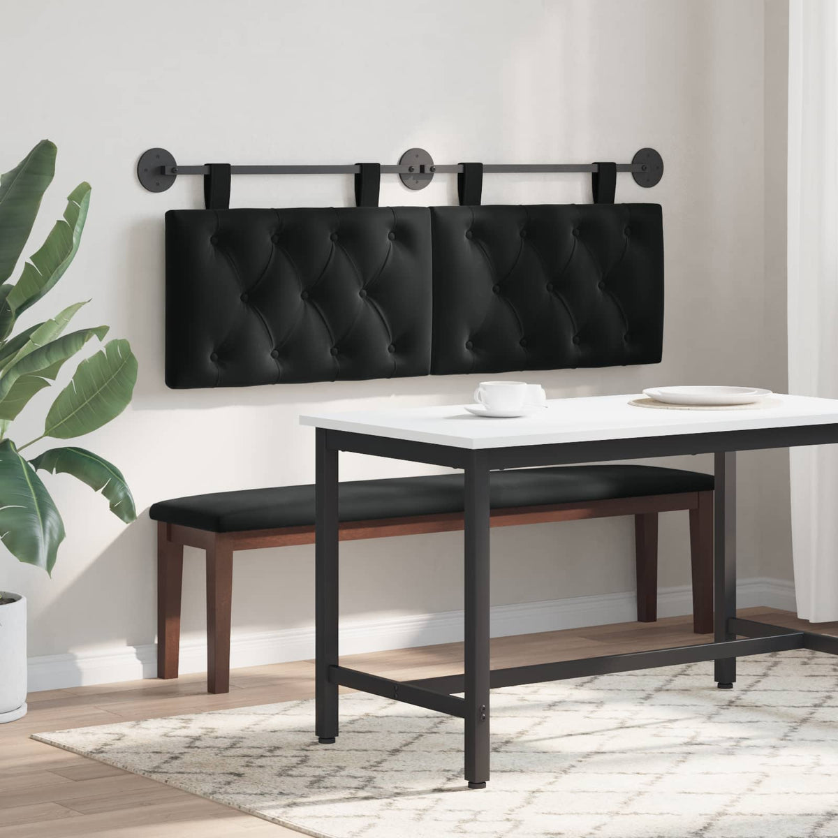 Hanging Headboard with LED Light Black Velvet