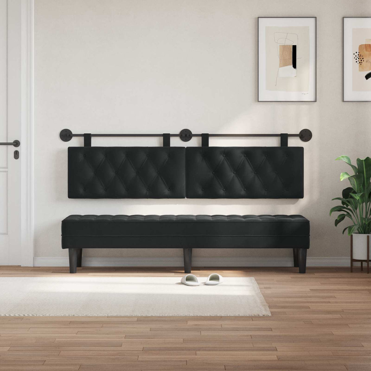 Hanging Headboard with LED Light Black Velvet