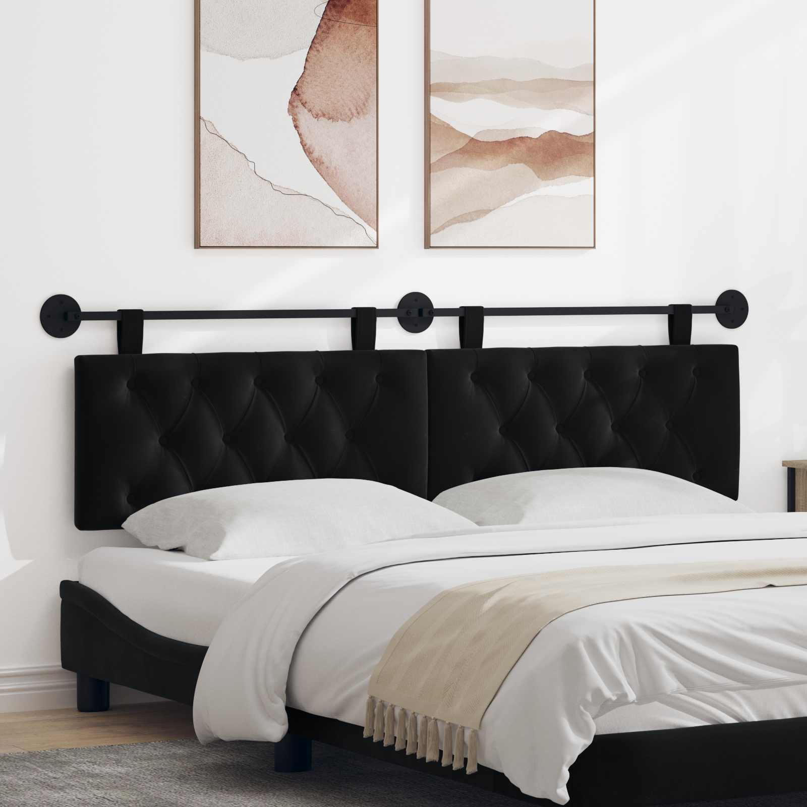 Hanging Headboard with LED Light Black Velvet