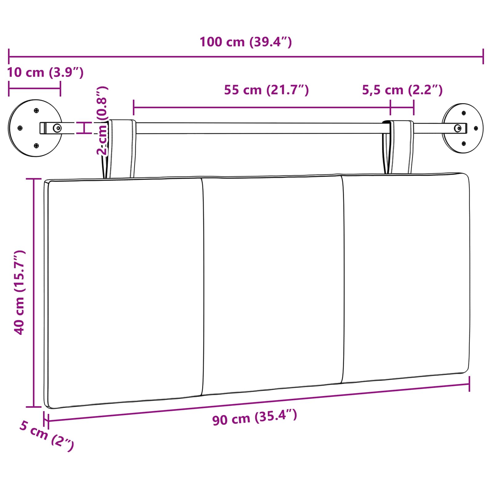 Hanging Headboard Dark Grey Fabric