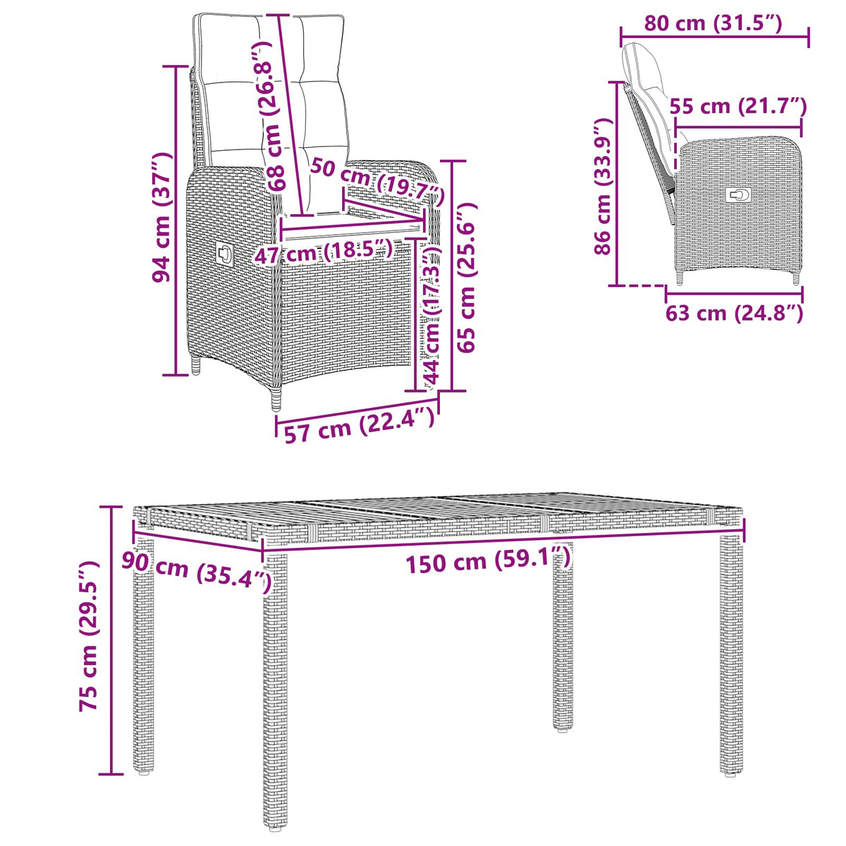 Outdoor Dining Set 5 pcs Light Grey and Dark Grey