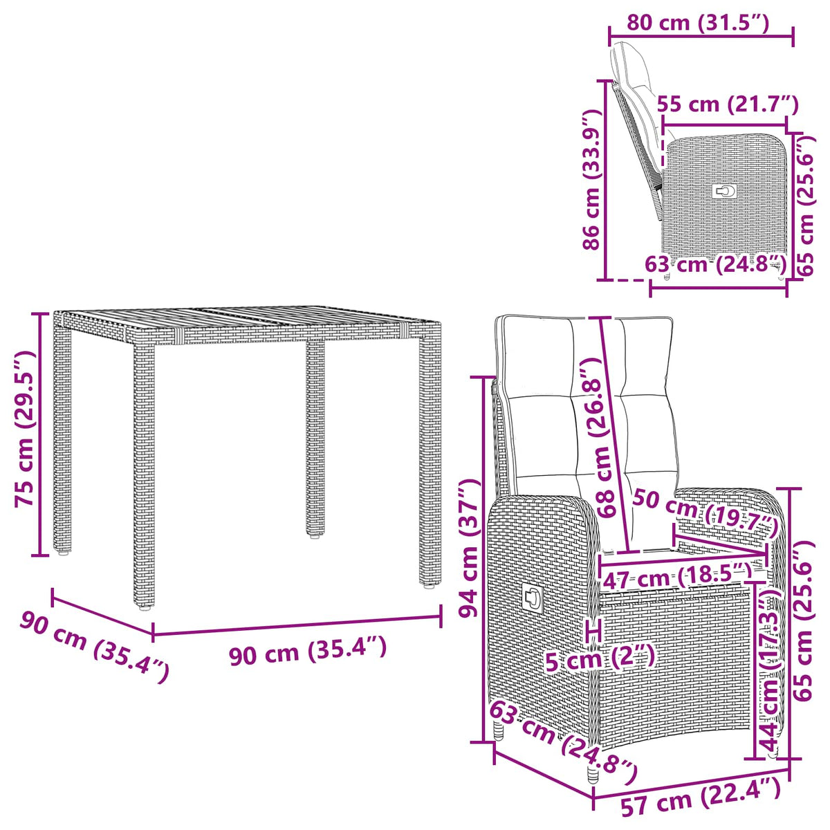 Outdoor Dining Set 5 pcs Light Grey and Dark Grey