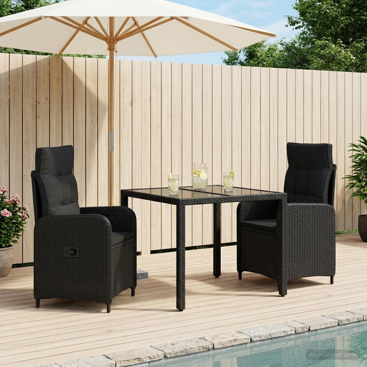 Outdoor Dining Set 3 pcs Black 90 x 90 x 75 cm Poly Rattan