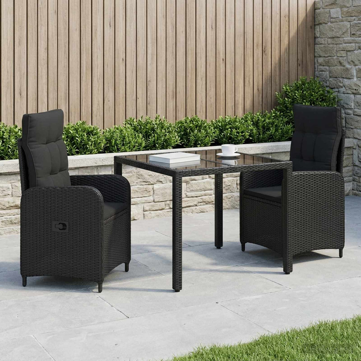 Outdoor Dining Set 3 pcs Black 90 x 90 x 75 cm Poly Rattan