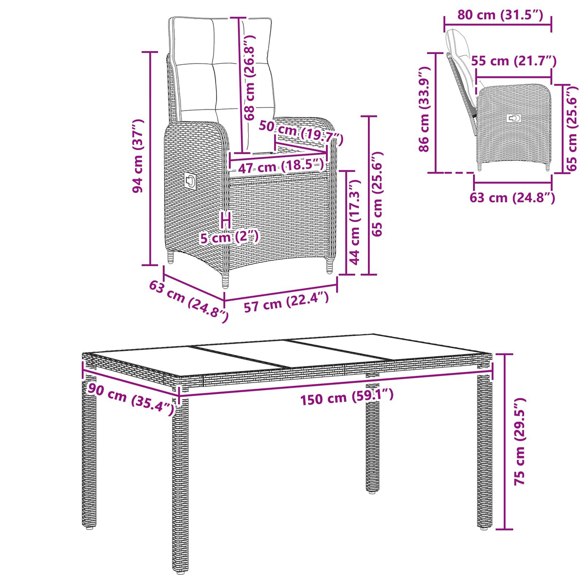 Outdoor Dining Set 5 pcs Light Grey and Dark Grey