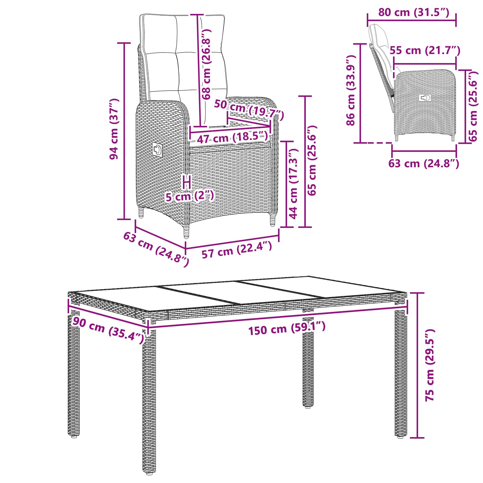 Outdoor Dining Set 5 pcs Light Grey and Dark Grey